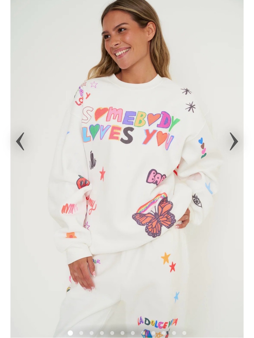 White Graphic Crewneck Sweater - Somebody Loves You